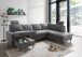Wohnlandschaft >Pris<  U-Form, Funktionen, Cord grau - 153x305x75x200 (LxBxHxT)
