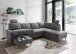 Wohnlandschaft >Pris<  U-Form, Funktionen, Cord grau - 153x305x75x200 (LxBxHxT)