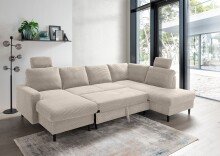 Wohnlandschaft >Pris< U-Form, Funktionenn, cord beige - 153x305x75x200 (LxBxHxT)