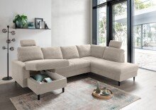 Wohnlandschaft >Pris< U-Form, Funktionenn, cord beige - 153x305x75x200 (LxBxHxT)