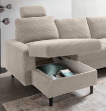 Wohnlandschaft >Pris< U-Form, Funktionenn, cord beige - 153x305x75x200 (LxBxHxT)