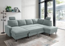 Wohnlandschaft >Pris< U-Form, Funktionen, cord aqua - 153x305x75x200 (LxBxHxT)