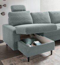 Wohnlandschaft >Pris< U-Form, Funktionen, cord aqua - 153x305x75x200 (LxBxHxT)