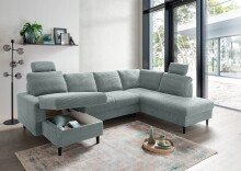 Wohnlandschaft >Pris< U-Form, Funktionen, cord aqua - 153x305x75x200 (LxBxHxT)