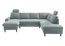 Wohnlandschaft >Pris< U-Form, Funktionen, cord aqua - 153x305x75x200 (LxBxHxT)