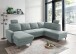 Wohnlandschaft >Pris< U-Form, Funktionen, cord aqua - 153x305x75x200 (LxBxHxT)