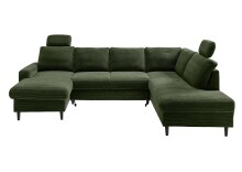 Wohnlandschaft >Pris< U-Form, Funktionen, cord moosgrün - 153x305x75x200 (LxBxHxT)