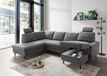Wohnlandschaft >Pris< U-Form, Funktionen, cord grau - 153x305x75x200 (LxBxHxT)