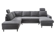 Wohnlandschaft >Pris< U-Form, Funktionen, cord grau - 153x305x75x200 (LxBxHxT)