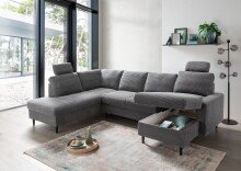 Wohnlandschaft >Pris< U-Form, Funktionen, cord grau - 153x305x75x200 (LxBxHxT)