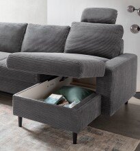 Wohnlandschaft >Pris< U-Form, Funktionen, cord grau - 153x305x75x200 (LxBxHxT)
