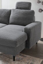 Wohnlandschaft >Pris< U-Form, Funktionen, cord grau - 153x305x75x200 (LxBxHxT)