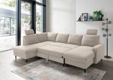 Wohnlandschaft >Pris< U-Form, Funktionen, cord beige - 153x305x75x200 (LxBxHxT)