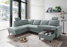 Wohnlandschaft >Pris< U-Form, Funktionen, cord aqua - 153x305x75x200 (LxBxHxT)