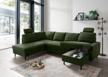 Wohnlandschaft >Pris< U-Form, Funktionen, cord Moosgrün - 153x305x75x200 (LxBxHxT)