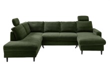 Wohnlandschaft >Pris< U-Form, Funktionen, cord Moosgrün - 153x305x75x200 (LxBxHxT)
