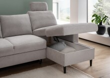 Ecksofa >Pris< Schlaffunktion, Stauraum, grau - 234x88x147 (BxHxT)