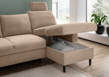 Ecksofa >Pris< Schlaffunktion, Stauraum, hellbraun - 234x88x147 (BxHxT)