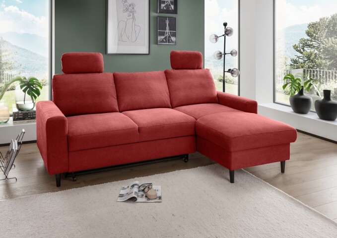 Ecksofa >Pris< Schlaffunktion, Stauraum, rot - 234x88x147 (BxHxT)