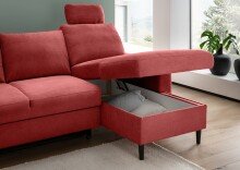 Ecksofa >Pris< Schlaffunktion, Stauraum, rot - 234x88x147 (BxHxT)