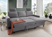 Ecksofa >Pris< Schlaffunktion, Stauraum, dunkelgrau - 234x88x147 (BxHxT)