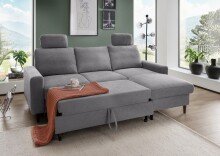 Ecksofa >Pris< Schlaffunktion, Stauraum, dunkelgrau...