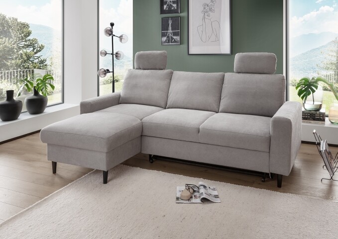 Ecksofa >Pris< Schlaffunktion, Stauraum, grau - 234x88x147 (BxHxT)