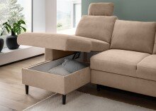Ecksofa >Pris< Schlaffunktion, Stauraum, hellbraun - 234x88x147 (BxHxT)