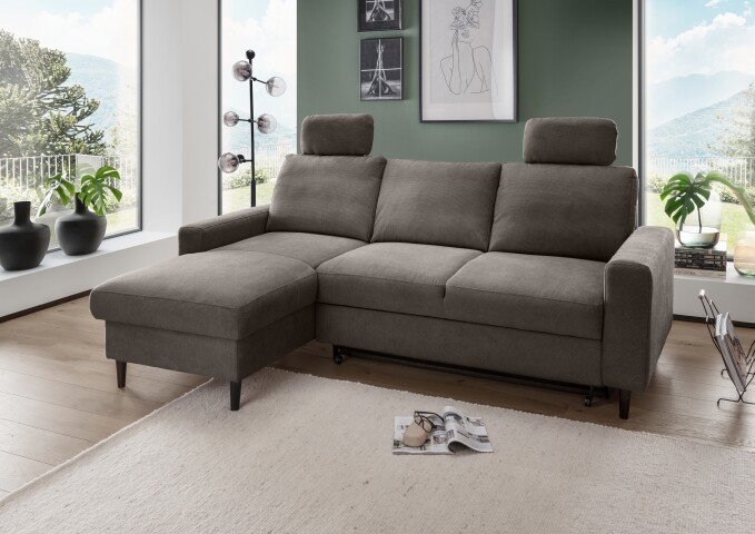 Ecksofa >Pris< Schlaffunktion, Stauraum, anthrazit - 234x88x147 (BxHxT)