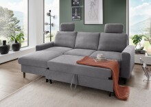 Ecksofa >Pris< Schlaffunktion, Stauraum, dunkelgrau - 234x88x147 (BxHxT)