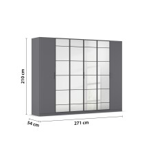Drehtürenschrank >Acero< in grau metallic / Spiegel - 271x210x54 (BxHxT)