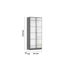 Drehtürenschrank >Acero< in Spiegel / grau metallic - 91x210x41 (BxHxT)