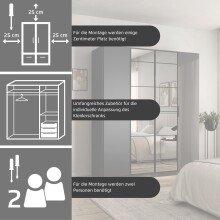 Drehtürenschrank >Acero< in Spiegel / grau metallic - 136x210x41 (BxHxT)