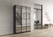 Drehtürenschrank >Acero< in Spiegel / grau metallic - 136x210x41 (BxHxT)