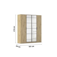 Drehtürenschrank >Acero< in Eiche Artisan / Spiegel - 181x210x54 (BxHxT)