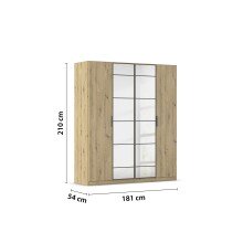 Drehtürenschrank >Acero< in Eiche Artisan / Spiegel - 181x210x54 (BxHxT)