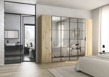 Drehtürenschrank >Acero< in Eiche Artisan / Spiegel - 271x210x54 (BxHxT)