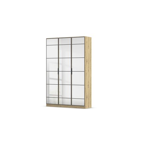 Drehtürenschrank >Acero< in Spiegel / Eiche Artisan - 136x210x41 (BxHxT)
