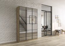 Drehtürenschrank >Acero< in Spiegel / Eiche Artisan - 136x210x41 (BxHxT)