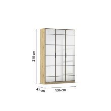 Drehtürenschrank >Acero< in Spiegel / Eiche Artisan - 136x210x41 (BxHxT)
