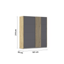 Schwebetürenschrank >Mosbach< grau metallic / Eiche Artisan - 181x210x62 (BxHxT)