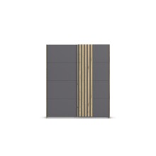 Schwebetürenschrank >Mosbach< grau metallic / Eiche Artisan - 181x210x62 (BxHxT)