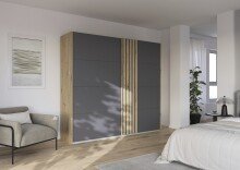 Schwebetürenschrank >Mosbach< in grau metallic / Eiche Artisan - 226x210x62 (BxHxT)