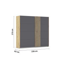 Schwebetürenschrank >Mosbach< in grau metallic / Eiche Artisan - 226x210x62 (BxHxT)