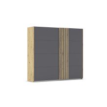 Schwebetürenschrank >Mosbach< in grau metallic / Eiche Artisan - 226x210x62 (BxHxT)