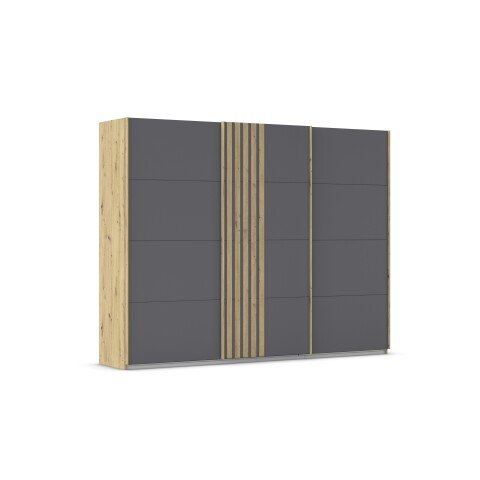 Schwebetürenschrank >Mosbach< in grau metallic / Eiche Artisan - 271x210x62 (BxHxT)