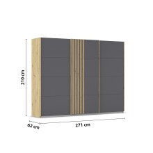 Schwebetürenschrank >Mosbach< in grau metallic / Eiche Artisan - 271x210x62 (BxHxT)