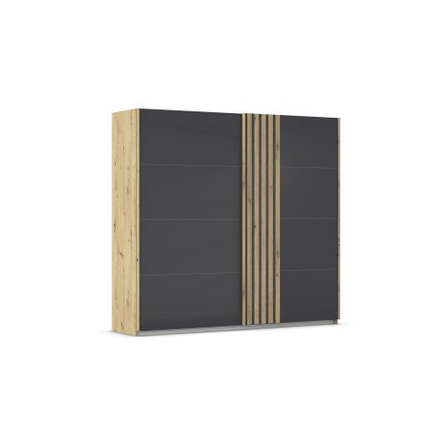 Schwebetürenschrank >Mosbach< in Glas basalt / Eiche Artisan - 226x210x62 (BxHxT)