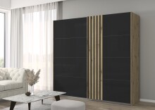 Schwebetürenschrank >Mosbach< in Glas basalt /...