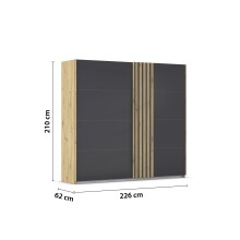 Schwebetürenschrank >Mosbach< in Glas basalt / Eiche Artisan - 226x210x62 (BxHxT)